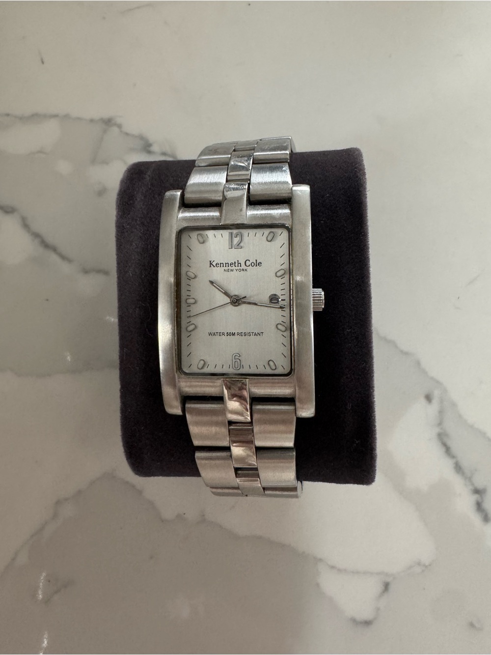 Kenneth Cole Silver-Tone Rectangular Link Bracelet Watch